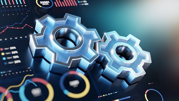 Performance tracking software with gears illustration